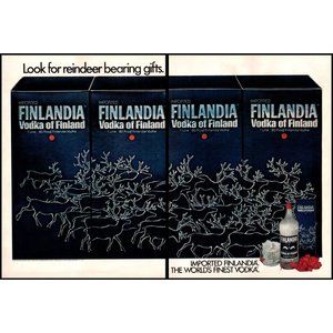 1982 Finlandia Vodka Reindeer Herd Christmas Gift 2 Page Vintage Print Ad Photo